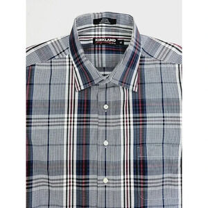 Kirkland Signature Size XL Men's White Burgundy Black Check Long Sleeve Shirt